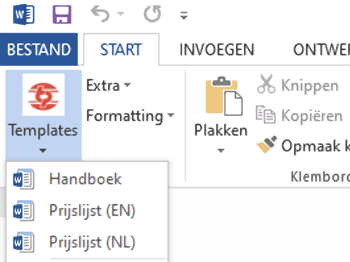 Prijslijsten als Word sjabloon